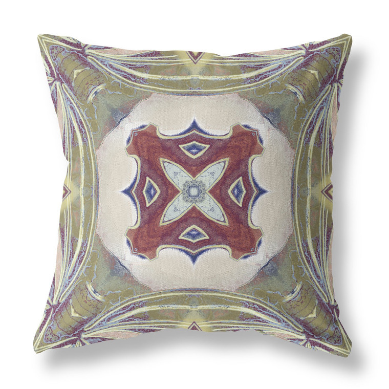 20” Green Brown Geo Tribal Suede Throw Pillow