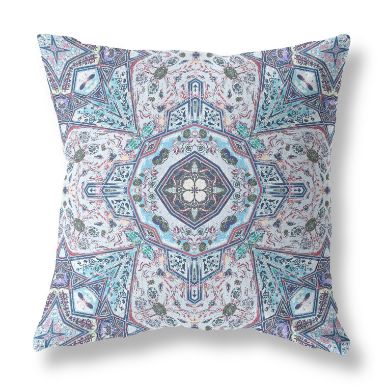 26” Blue Gray Floral Boho Indoor Outdoor Zippered Throw Pillow - 606114049425