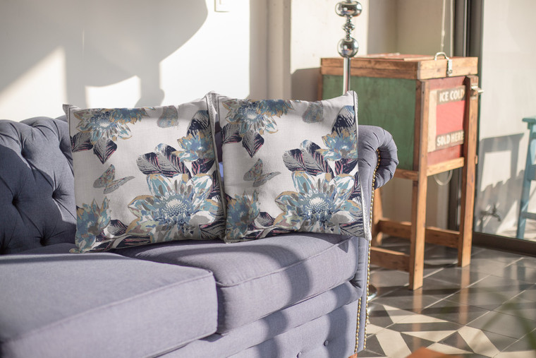 18” Gray White Butterfly Suede Throw Pillow