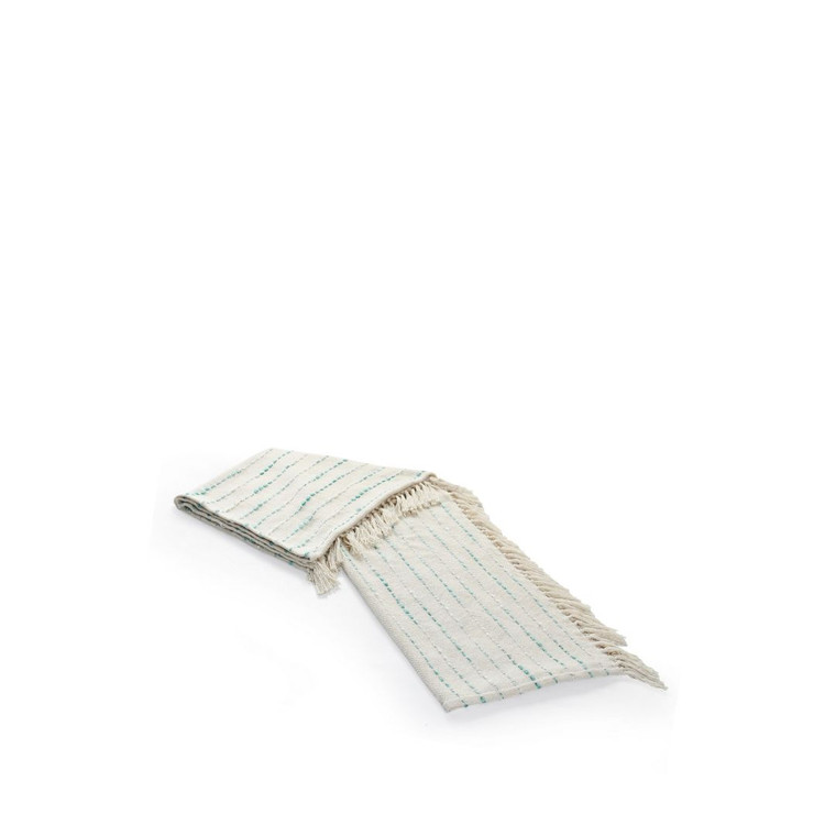 50" X 60" Cream Kantha Cotton Striped Throw Blanket with Embroidery Home Accent