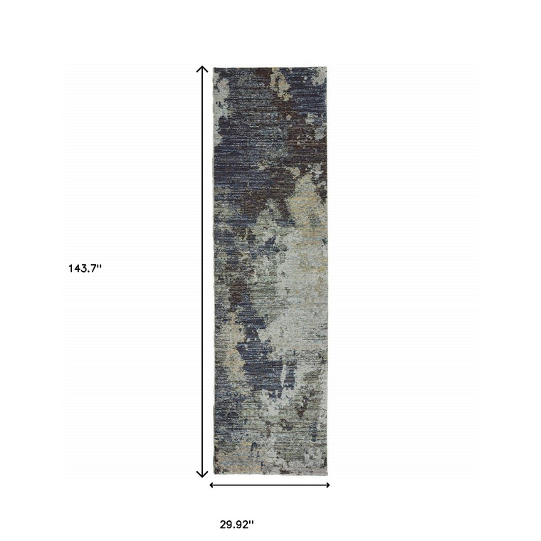 12' Blue Abstract Runner Rug