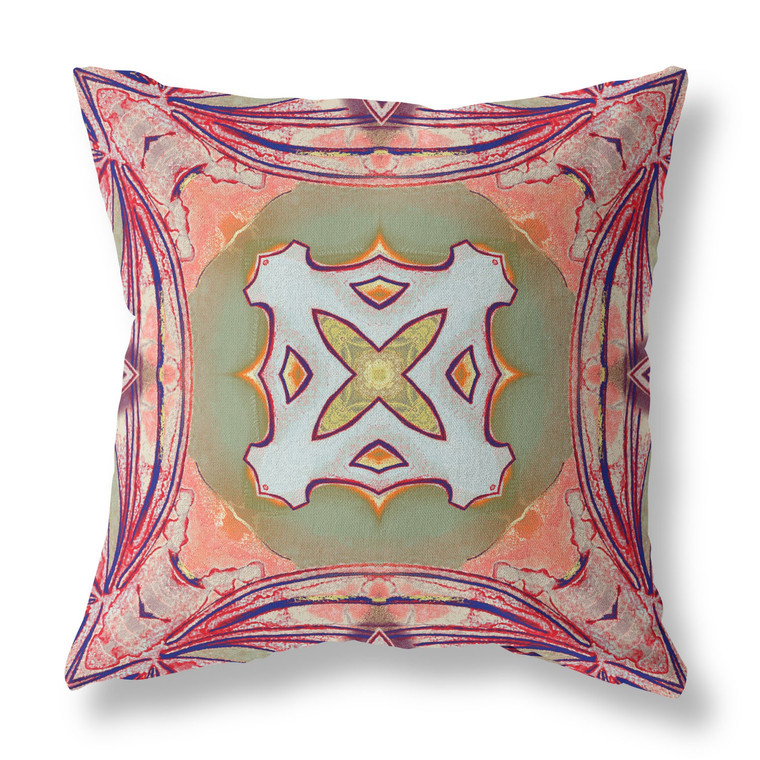 20” Magenta Green Geo Tribal Suede Throw Pillow