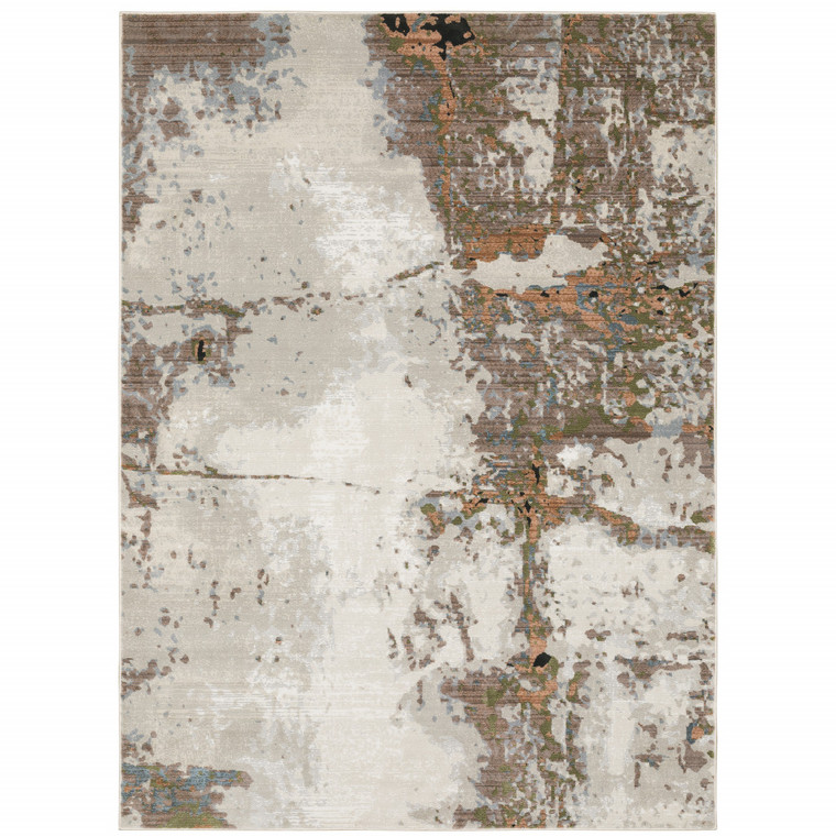 7' X 10' Beige And Pink Abstract Distressed Area Rug