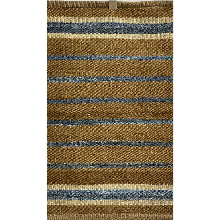 5’ x 7’ Tan and Blue Striped Area Rug - 808230061552
