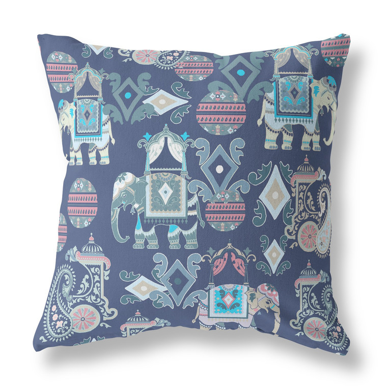 16" X 16" Blue And Gray Paisley Blown Seam Suede Throw Pillow