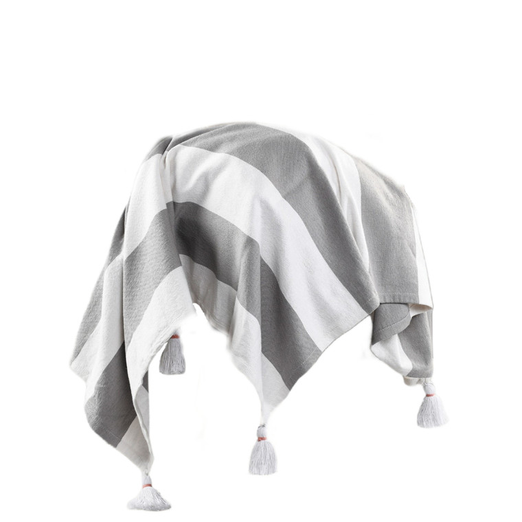 50" X 60" Gray and White Woven Cotton Striped Throw Blanket with Tassels Decor
