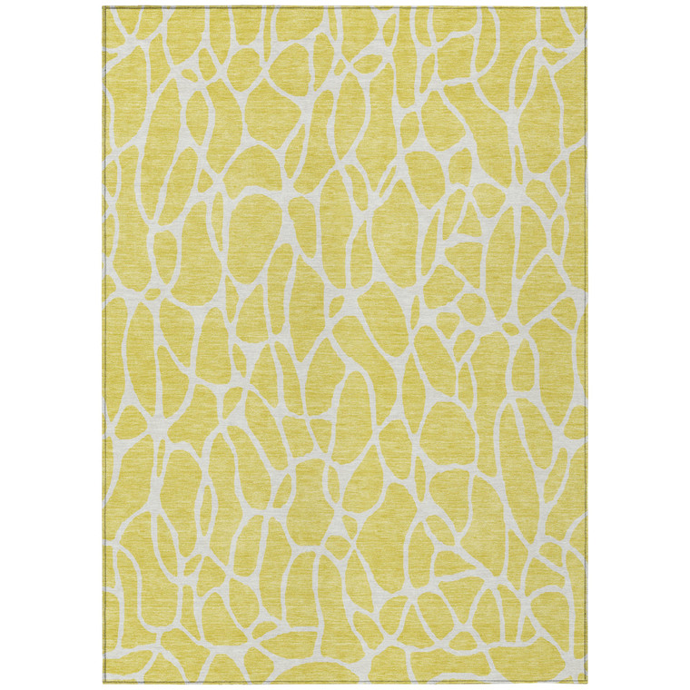 5' X 8' Yellow And Ivory Geometric Washable Indoor Outdoor Area Rug Transitional Style - Yellow, Ivory Color