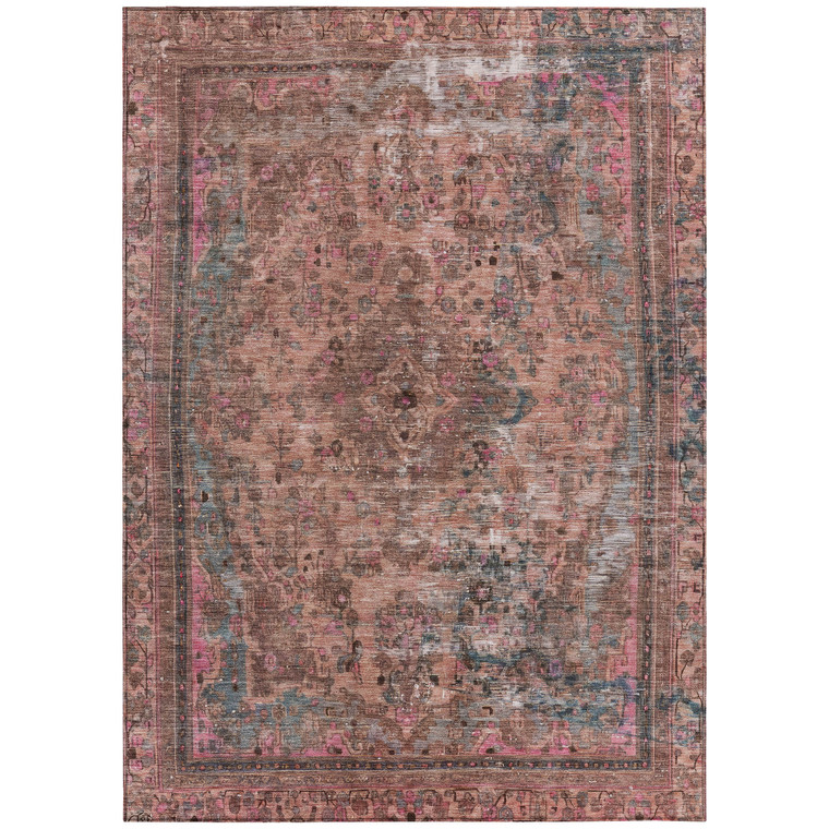 3' X 5' Pink And Mauve Medallion Washable Indoor Outdoor Area Rug
