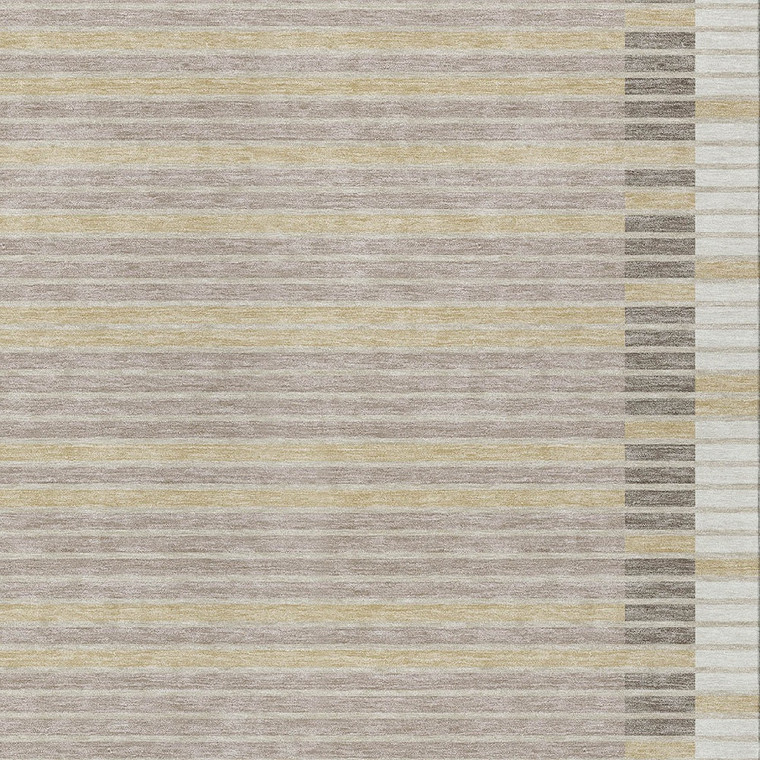 5' X 8' Ivory And Beige Striped Washable Indoor Outdoor Area Rug - 880016804034