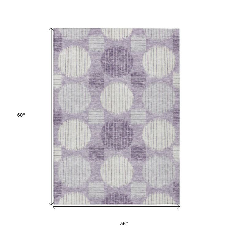 3' X 5' Purple And Ivory Geometric Washable Indoor Outdoor Area Rug Transitional Style - Purple, Ivory Color