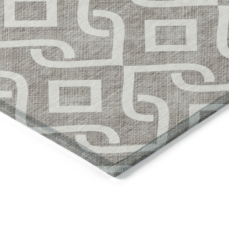 5' X 8' Taupe And Ivory Geometric Washable Indoor Outdoor Area Rug Transitional Style - Taupe, Ivory Color