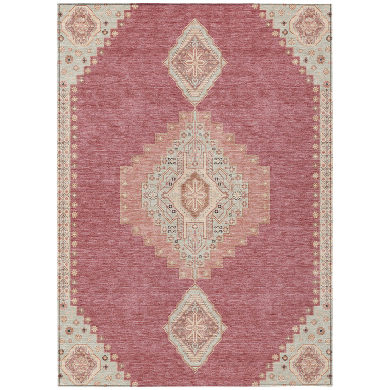 5' X 8' Blush Gray And Beige Oriental Washable Indoor Outdoor Area Rug