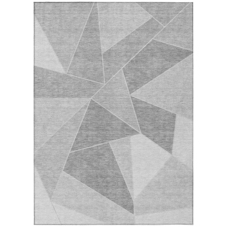 5' X 8' Gray Silver And Graphite Geometric Washable Indoor Outdoor Area Rug