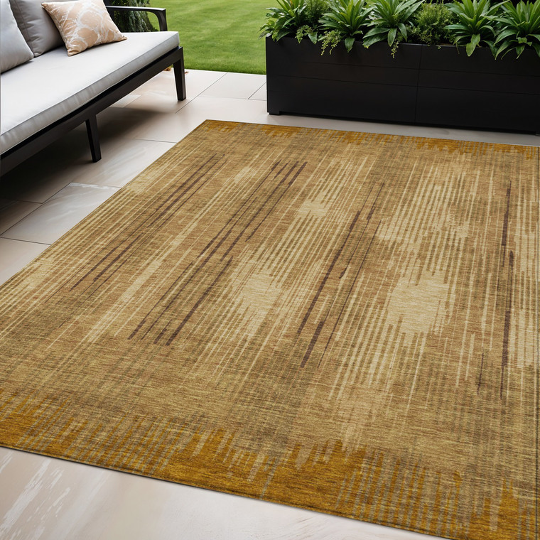5' X 8' Copper And Brown Striped Washable Indoor Outdoor Area Rug
