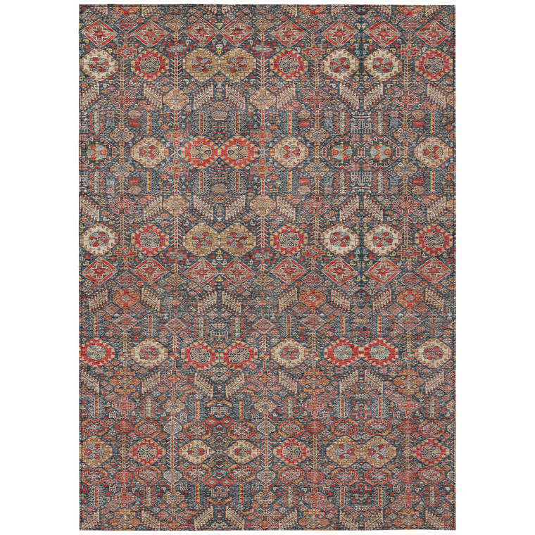 3' X 5' Red and Dark Blue Floral Washable Non Skid Indoor Outdoor Area Rug