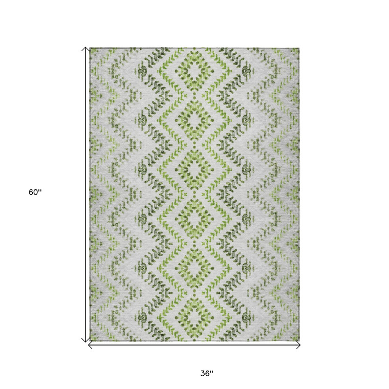 3' X 5' Green Ivory And Gray Geometric Washable Indoor Outdoor Area Rug