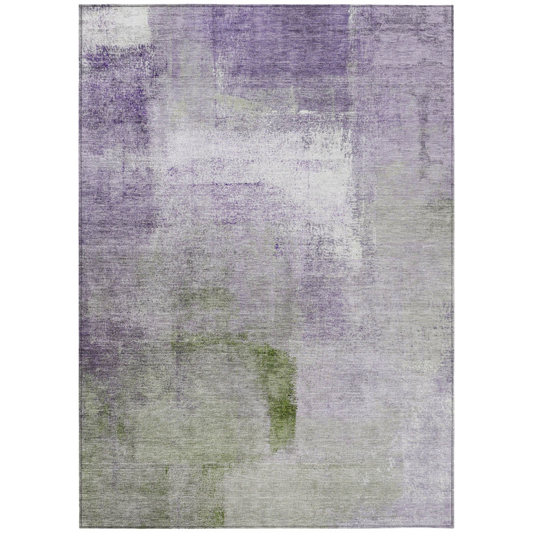 3' X 5' Purple Lavender And Green Abstract Washable Indoor Outdoor Area Rug