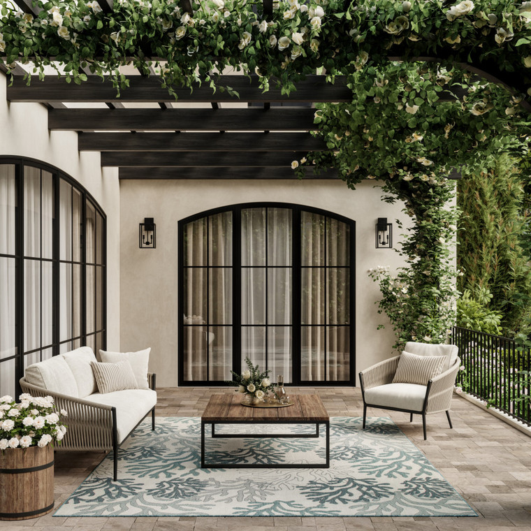 6' X 9' Navy Blue Sky Blue And Ivory Nautical Indoor Outdoor Area Rug