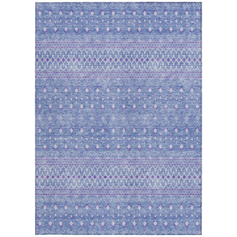 5' X 8' Sky Blue Purple And Ivory Tribal Washable Indoor Outdoor Area Rug