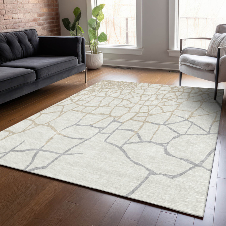 3' X 5' Ivory And Beige Abstract Washable Indoor Outdoor Area Rug - 608219268923