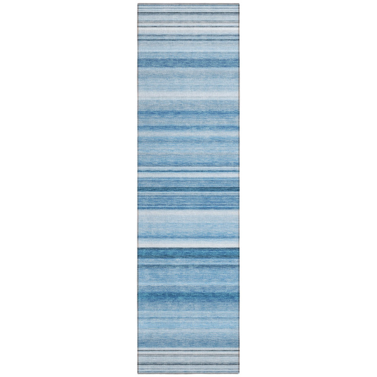 8' Runner Blue Striped Washable Non Skid Indoor Outdoor Runner Rug