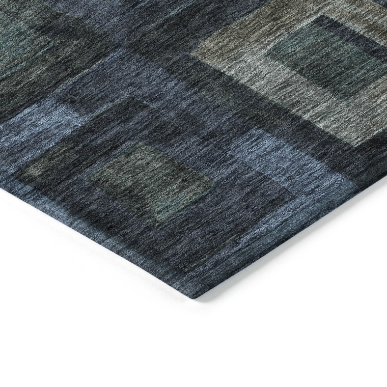 3' X 5' Blue Gray And Charcoal Geometric Washable Indoor Outdoor Area Rug