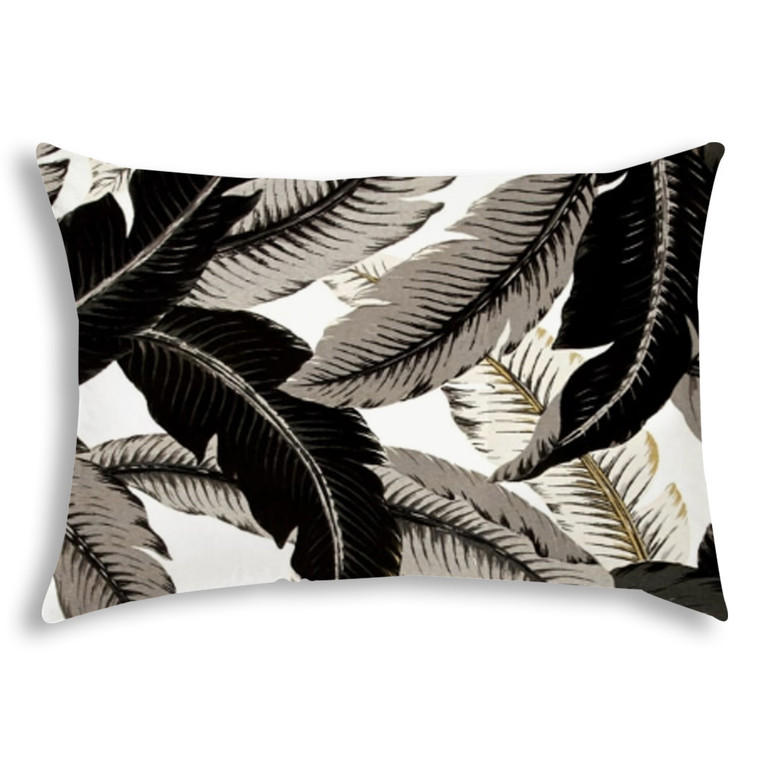 14" X 20" Black And White Blown Seam Tropical Lumbar Indoor Outdoor Pillow - 606114090212