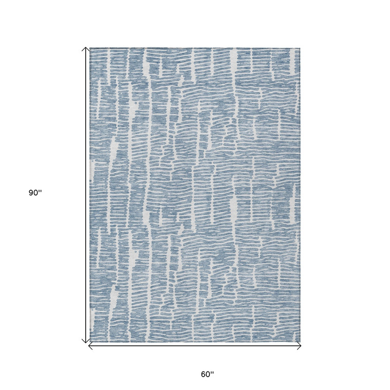 5' X 8' Blue And Ivory Abstract Washable Indoor Outdoor Area Rug - Blue, Ivory