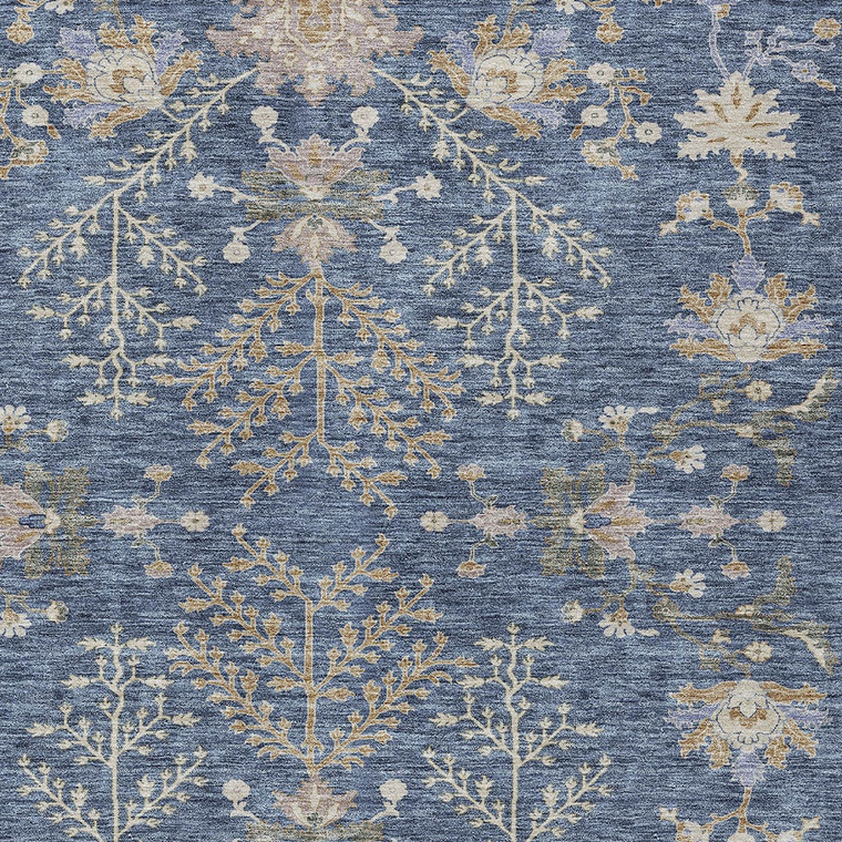 3' X 5' Blue Brown And Beige Floral Washable Indoor Outdoor Area Rug