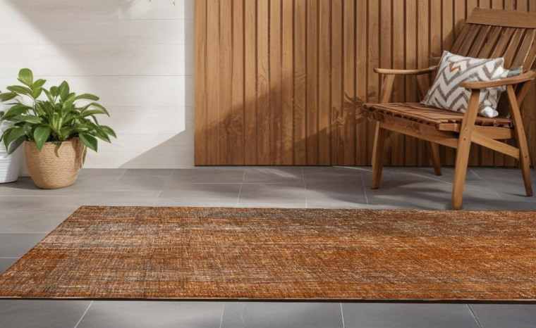 8' Runner Orange Striped Washable Non Skid Indoor Outdoor Runner Rug - Orange