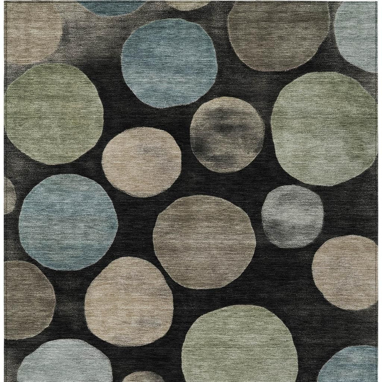 5' X 8' Black Fern Green And Teal Blue Geometric Washable Indoor Outdoor Area Rug