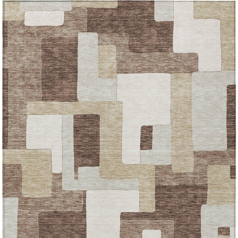 5' X 8' Brown Ivory And Taupe Geometric Washable Indoor Outdoor Area Rug