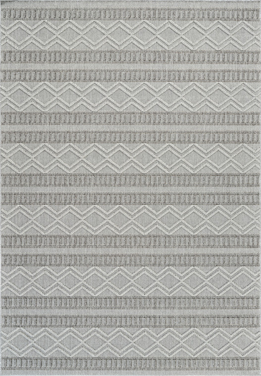 4' X 6' Beige And Gray Striped Distressed Indoor Outdoor Area Rug