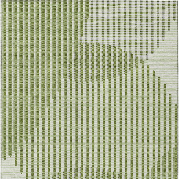 5' X 8' Green And Ivory Geometric Washable Indoor Outdoor Area Rug - 606114948414