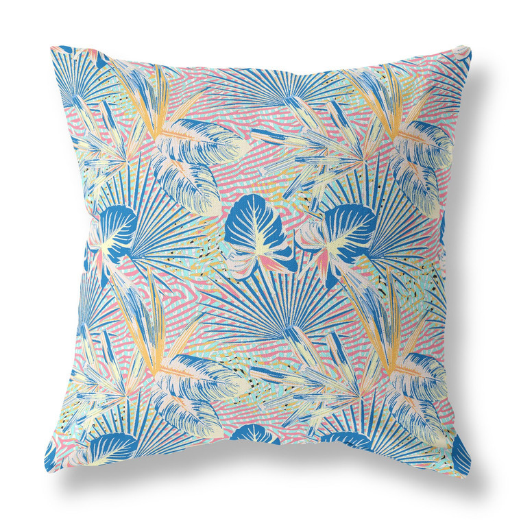 18” Blue Pink Tropical Indoor Outdoor Throw Pillow - 606114023449
