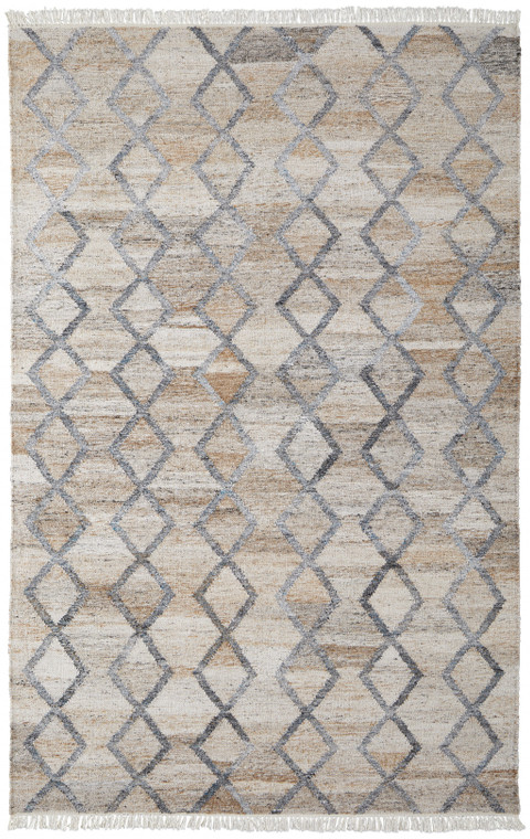 5' X 8' Gray and Ivory Geometric Hand Woven Area Rug With Fringe