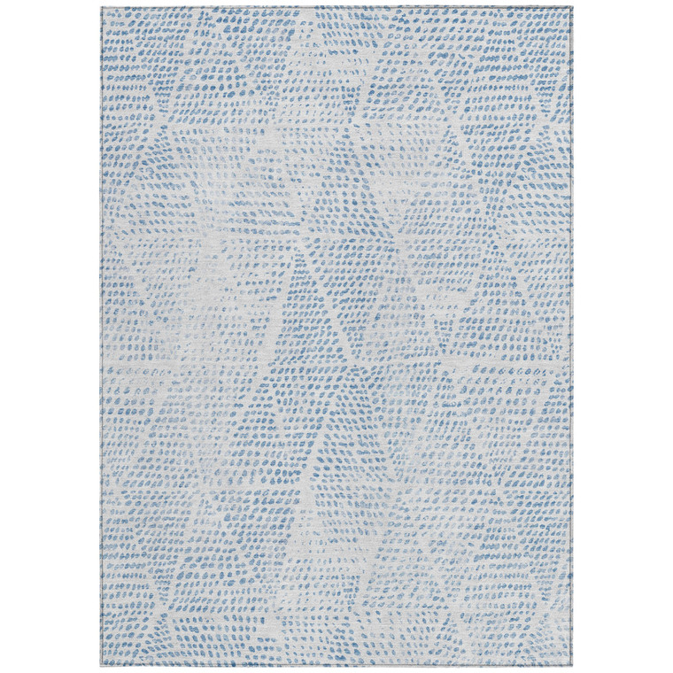 3' X 5' Denim Blue Ivory And Gray Geometric Washable Indoor Outdoor Area Rug