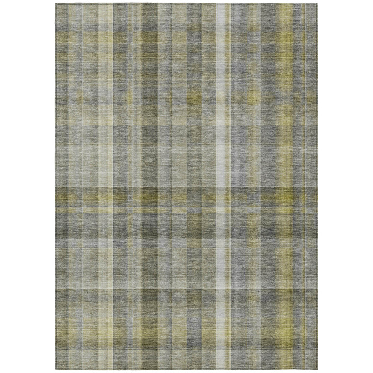5' X 8' Gray Plaid Washable Non Skid Indoor Outdoor Area Rug