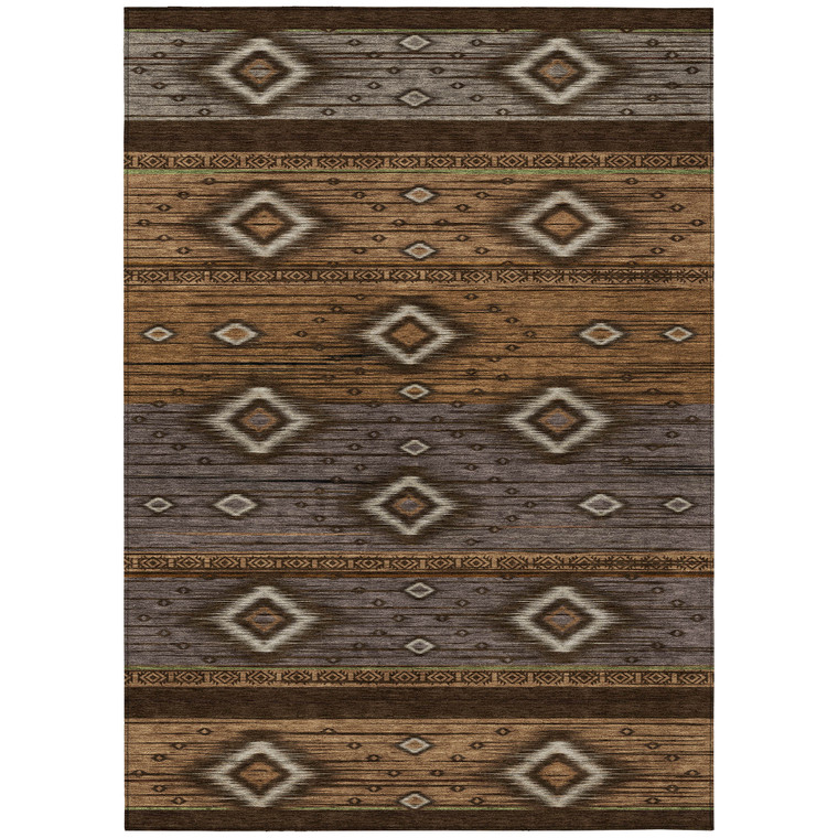 5' X 8' Chocolate Copper And Gray Tribal Washable Indoor Outdoor Area Rug