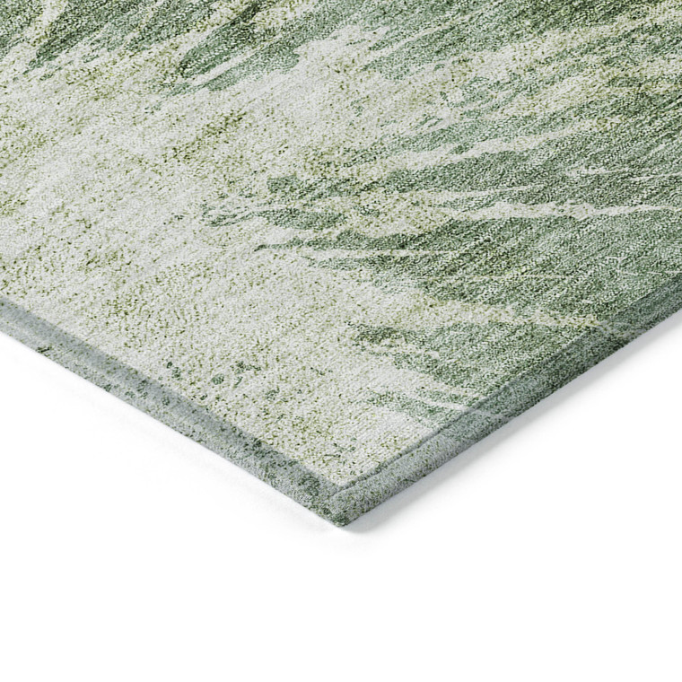 3' X 5' Fern Green And Artichoke Green Abstract Washable Indoor Outdoor Area Rug