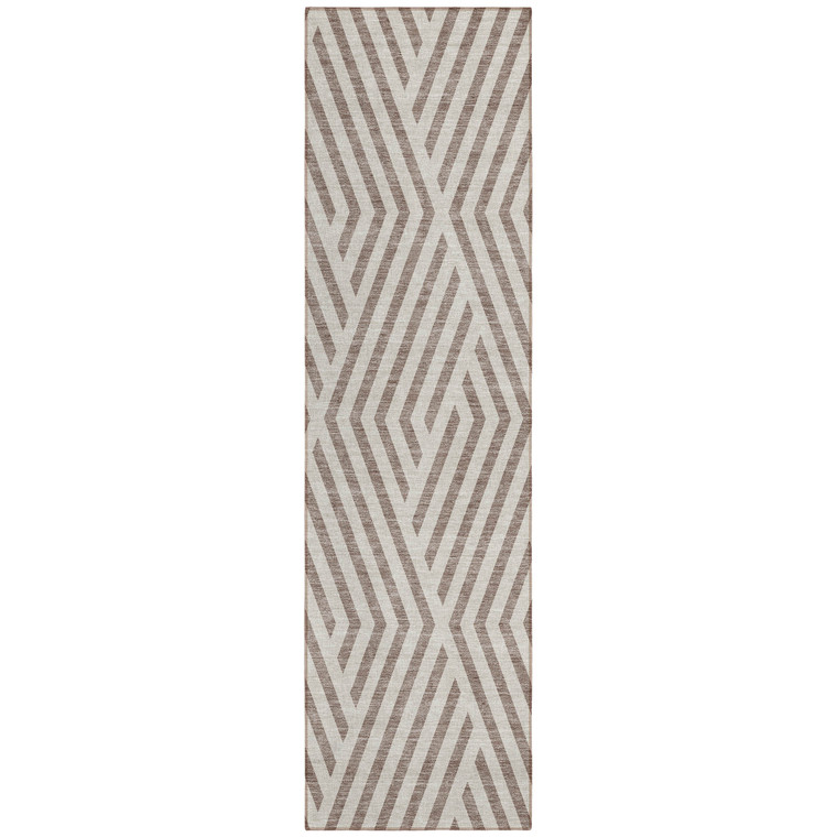 8' Runner Taupe and Ivory Geometric Washable Non Skid Indoor Outdoor Runner Rug