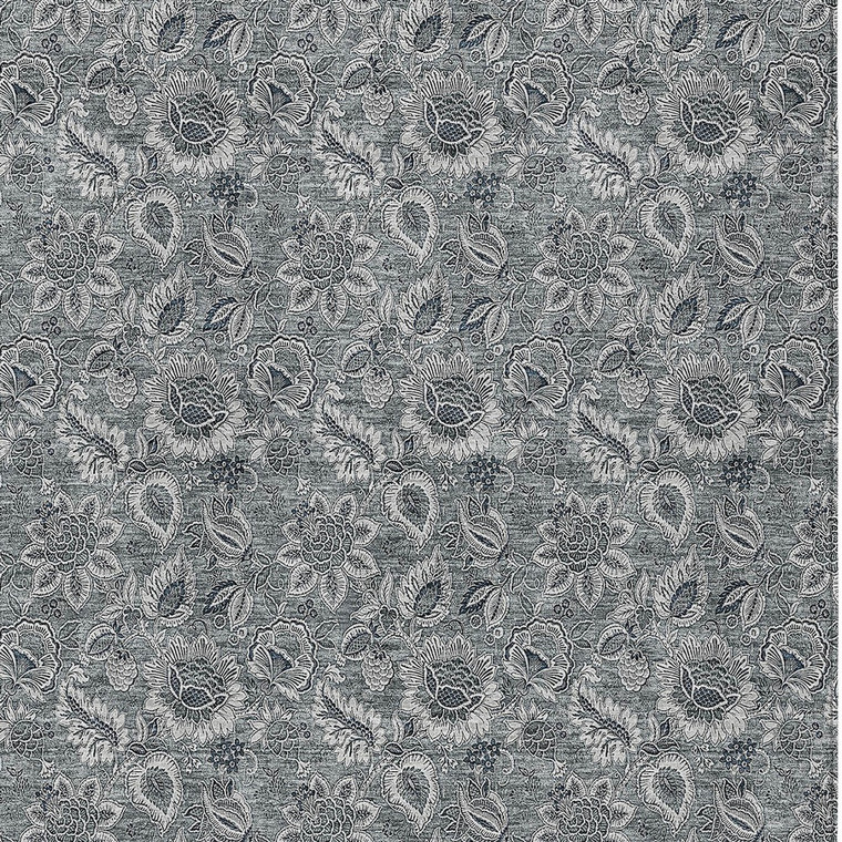 5' X 8' Gray Silver And Charcoal Floral Washable Indoor Outdoor Area Rug Transitional Style - Gray, Silver, Charcoal Color