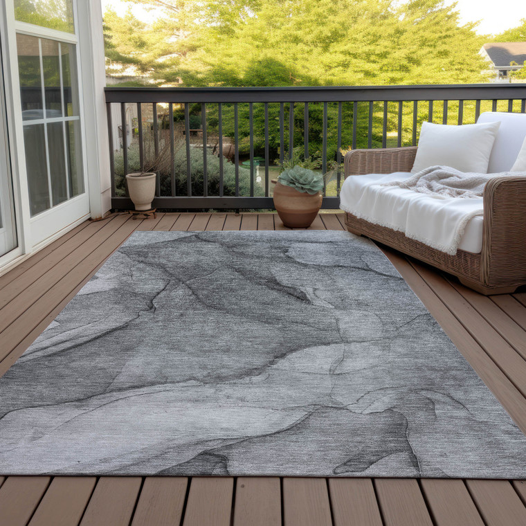 3' X 5' Gray Silver And Charcoal Abstract Washable Indoor Outdoor Area Rug - Gray, Silver, Charcoal