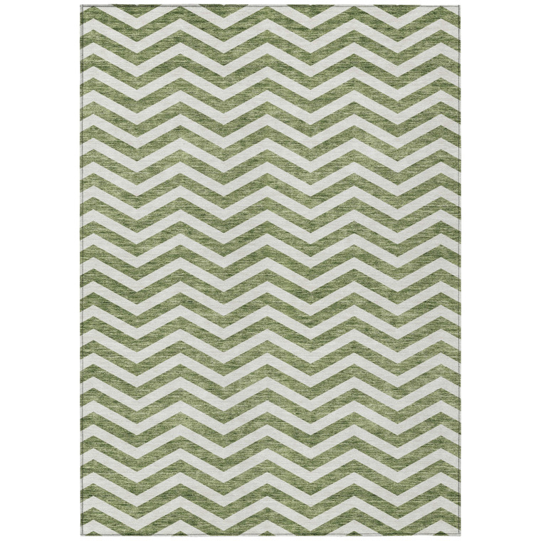 5' X 8' Green And Ivory Chevron Washable Indoor Outdoor Area Rug