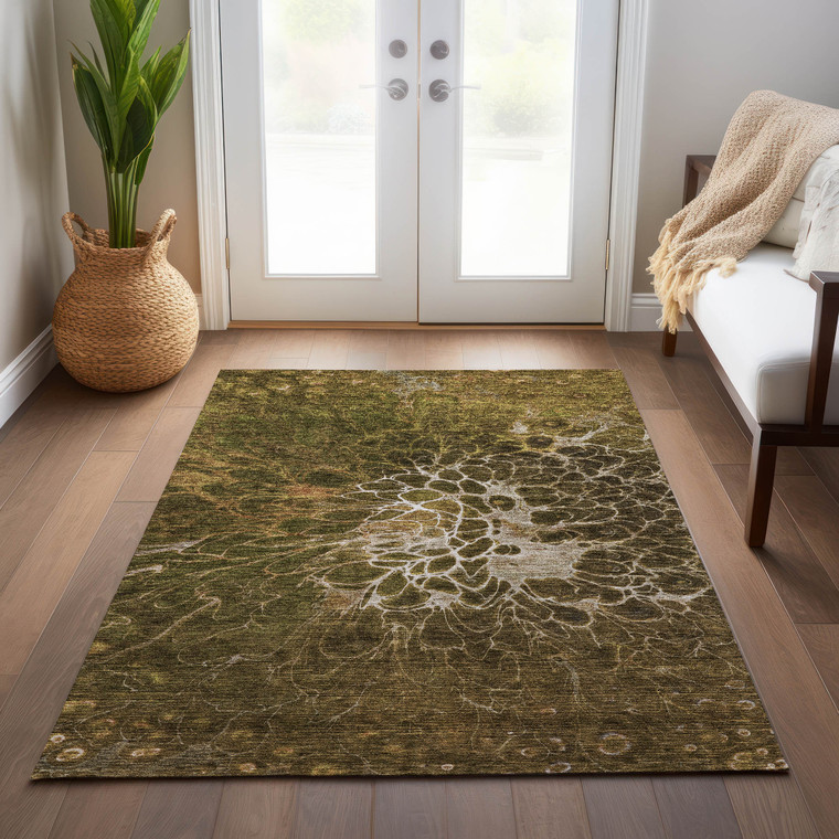3' X 5' Chocolate And Gray Abstract Washable Indoor Outdoor Area Rug
