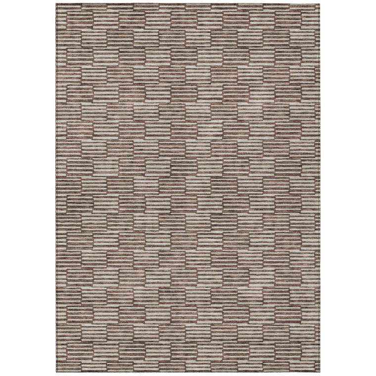 3' X 5' Brown And Beige Geometric Washable Indoor Outdoor Area Rug Transitional Style - Brown, Beige Color