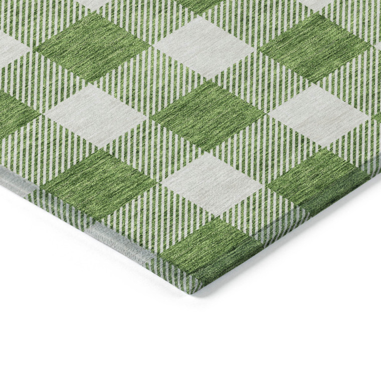 5' X 8' Green And Gray Plaid Washable Indoor Outdoor Area Rug