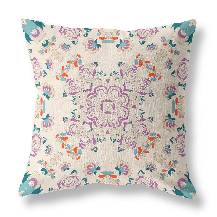 18” Purple Teal Wreath Indoor Outdoor Zippered Throw Pillow - 808230195523