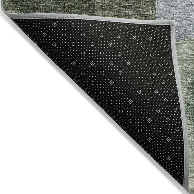 3' X 5' Olive Green Charcoal And Purple Geometric Washable Indoor Outdoor Area Rug
