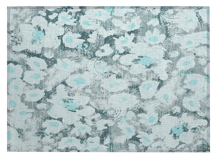 2' X 3' Teal Floral Washable Non Skid Indoor Outdoor Area Rug